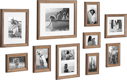 Kate and Laurel Bordeaux Gallery Wall Frame Kit, Set of 10 with Assorted Size Frames in Natural Rustic Finish