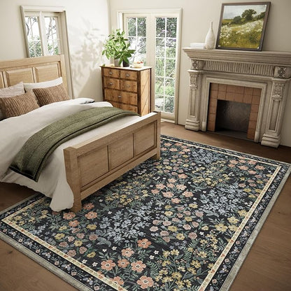 9x12 Rugs for Living Room: Washable Area Rugs for Bedroom Vintage Stain Resistant Non Slip Low Pile Large Carpet Rug for Kitchen Dining Room Farmhouse Kids Room Nursery