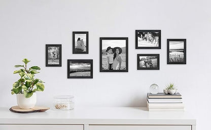 MCS Gallery Essential Picture Frame Set 4x6, 5x7 & 8x10 Black Woodgrain, Gallery Wall Vertical & Horizontal Hanging Frames for Photos & Art Prints (7-Pack)