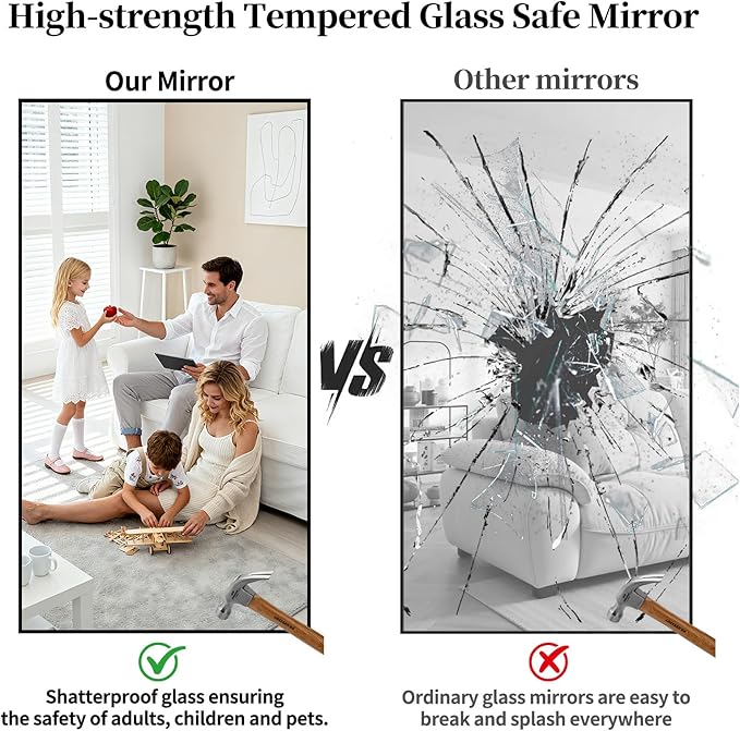 Large Full Length Mirror, 78"x35" Big Full Body Mirrors, Floor Mirror Full Length, Standing Mirror for Bedroom, Living Room Cloakroom, Tempered Glass, Aluminum Alloy, Black