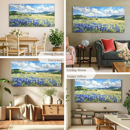 SERIMINO Pastoral Landscape Extra Large Wall Art, Nature Lavender Flower Canvas Prints, Mountain Wilderness Pictures Wall Decor, Rustic Decorations for Living Room Dining Room Ready to Hang 29"X57"
