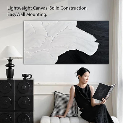 Tarfupth Black and White Abstract Wall Art for Living Room Hand-Painted Large Abstract Wave Oil Paintings Textured Artwork for Bedroom Office Home Decor 35x71 Inch