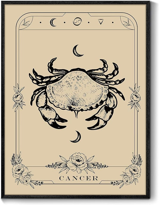 SERIMINO Witchy Framed Wall Art, Cancer Tarot Canvas Prints Paintings, Horoscope Dark Academia Home Decor Aesthetic, 16x24inch Gothic Wall Decor for Room