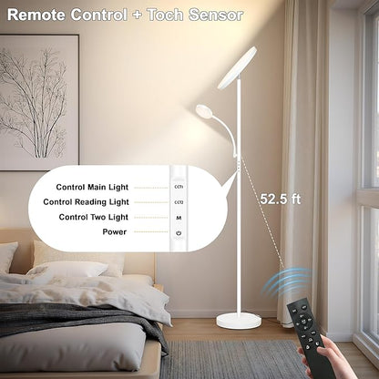 Floor Lamp-42W/4200LM Super Bright Floor Lamp,Dimmable 2-in-1 LED Floor Lamp for Bedroom,Torchiere Floor Lamps with Remote & Touch Control,69" Tall Standing Lamp for Living Room,Office,Reading,White