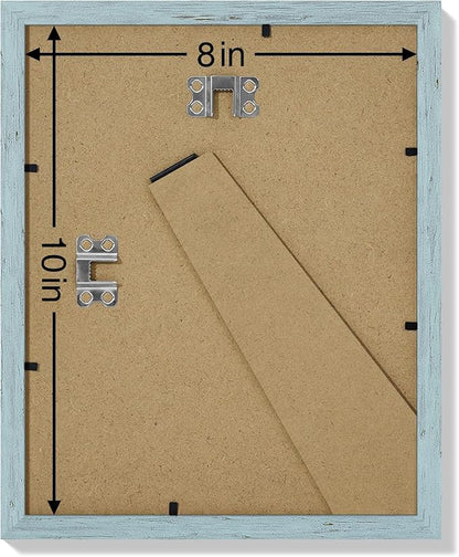 Vittanly 8x10 Picture Frames Set of 9, Shatter Resistant Plexiglass, Display 5x7 Pictures with Mat or 8x10 without Mat, Photo Frames for Wall or Tabletop, Engineered Wood, Rustic Blue
