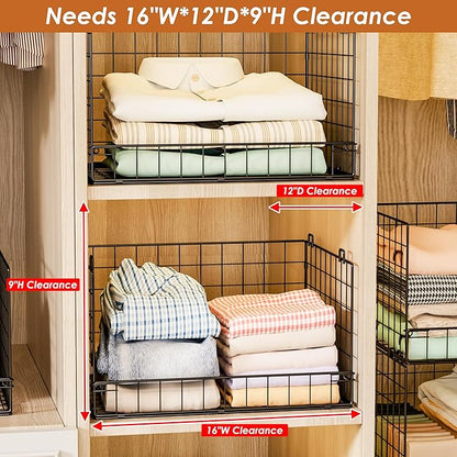 Yociyoga 5-Tier Stackable Closet Organizers and Storage Shelves, Closet Shelf Organizer Basket Bins, Foldable Sweater Storage for Closet Organizer System, Black(Patent 30022416)