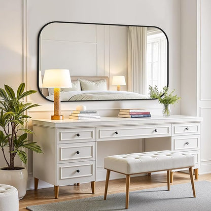 Bathroom Mirror for Wall, Large Bathroom Vanity Mirror for Over Sink 30 x 55, Black HD Reflection Shatterproof Mirror for Living Room Bedroom Entryway, Metal Frame Rectangular Shape