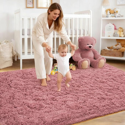 Rug for Living Room Bedroom, 5x7 Area Rugs for Living Room, Ultra Soft Modern Shaggy Carpets Fuzzy Rug for Boys Girls Dorm Nursery Home Decor Aesthetic, Upgrade Non-Slip Durable, Pink