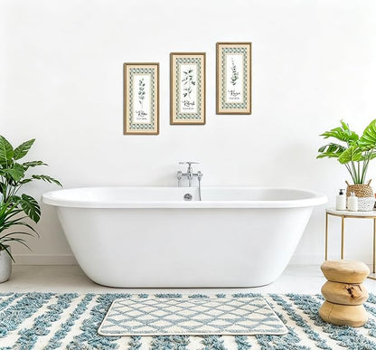 IARTTOP Sage Green Bathroom Wall Art Set of 3 Eucalyptus Leaf Wall Decor Relax Refresh Revive Bathroom Hanging Decor Light Green Botanical Plant Art Painting Framed for Farmhouse Living Room Office 8x16Inch