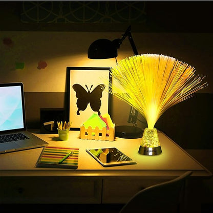 Playlearn 13” LED Fiber Optic Lamp - USB/Battery Powered – Color Changing Crystal Base – Fiber Optic Light Sensory Lamp