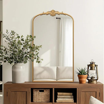 Besdomus Large Vintage Arched Mirror: 24"x42" French Arch Gleaming Gold Antique Wall Mounted Mirror - Traditional Ornate Home Decor for Entryway/Fireplace/Bathroom - Idea for Trendy Fashionistas