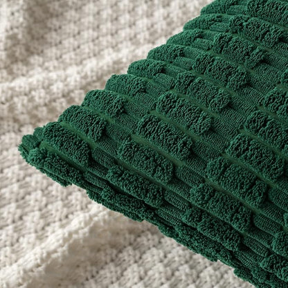 MIULEE Pack of 2 Dark Green Corduroy Decorative Pillow Covers 18x18 Inch Soft Boho Striped Throw Pillow Covers Modern Farmhouse Home Decor for Sofa Living Room Couch Bed