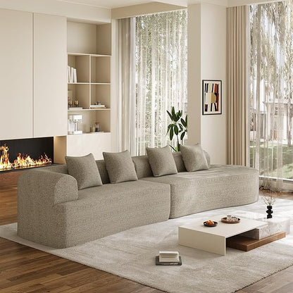 147" Oversized Sectional Sofa for Living Room, Modern Luxury Plush Chenille 4-Seater Extra Deep & Wide Seat Curved Cloud Couch with 4 Throw Pillows, No Assembly Needed, Light Brown