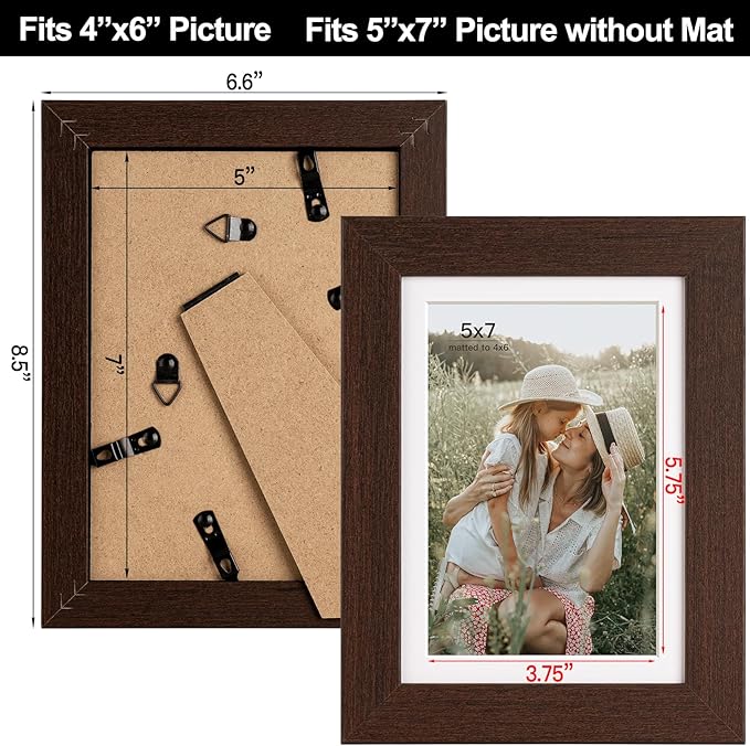 Momentworth 5x7 Picture Frame with Mat for 4x6, Walnut Wood Grain 5 x 7 Dark Brown Gallery Wall Picture Frames for Tabletop or Wall Mounting(4 Pack, Walnut)