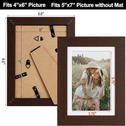 Momentworth 5x7 Picture Frame with Mat for 4x6, Walnut Wood Grain 5 x 7 Dark Brown Gallery Wall Picture Frames for Tabletop or Wall Mounting(4 Pack, Walnut)