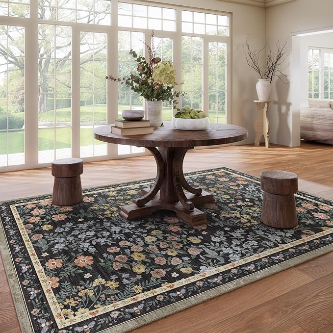 9x12 Rugs for Living Room: Washable Area Rugs for Bedroom Vintage Stain Resistant Non Slip Low Pile Large Carpet Rug for Kitchen Dining Room Farmhouse Kids Room Nursery