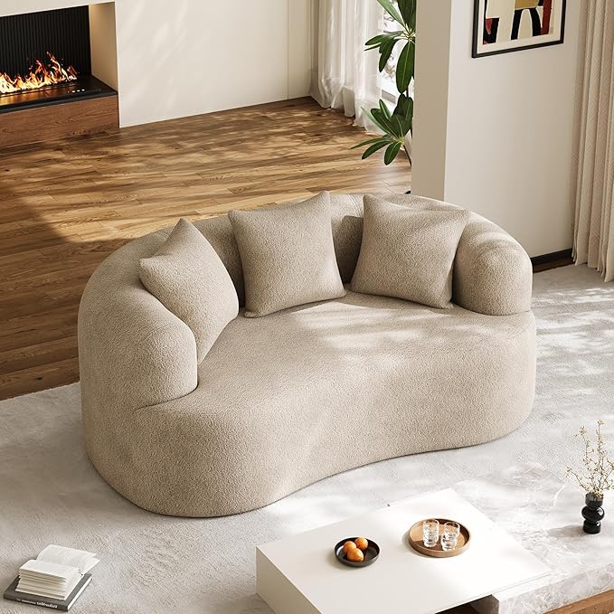 DAMAIFROM 68.5" Loveseat Sofa for Living Room, Modern Luxury Plush Chenille Extra Deep Seat Curved Cloud Floor Couch with 3 Throw Pillows for Small Spaces, No Assembly Needed, Light Brown
