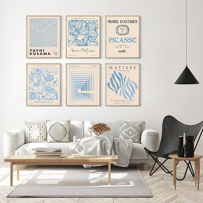 Habseligkeit Blue Master Wall Art Prints, Abstract Matisse Wall Art Exhibition Posters, Vintage Art Art Prints, Retro Room Decor for Aesthetic Bedroom（8x10inch, Unframed