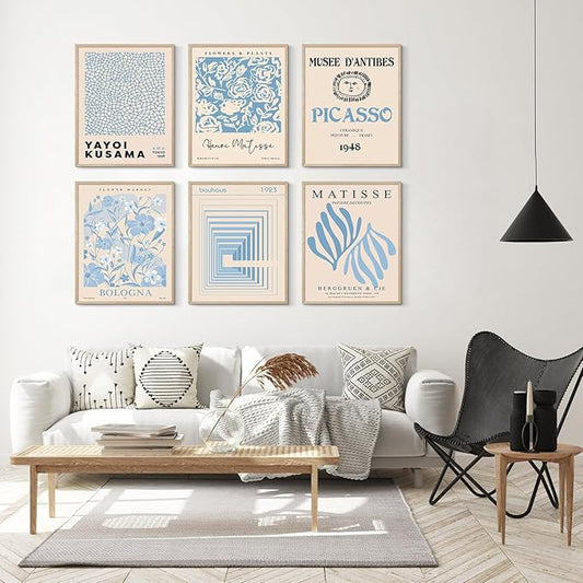 Habseligkeit Blue Master Wall Art Prints, Abstract Matisse Wall Art Exhibition Posters, Vintage Art Art Prints, Retro Room Decor for Aesthetic Bedroom（8x10inch, Unframed