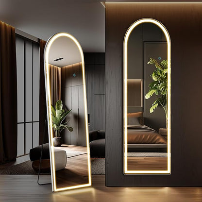 OLIXIS 16"×60" Arched LED Full Length Mirror with Lights, Standing Lighted Floor Full Body Mirror with 3 Color Lighting, Wall Mounted Mirrors for Bedroom, Bathroom, Entryway with Tempered Glass