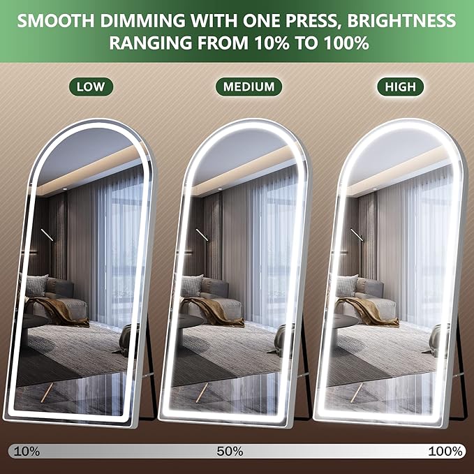 FENNIO Full Length Mirror with Lights, 70" x 32" LED Full Body Mirror, Free Standing Lighted Floor Mirror, Wall Mounted Hanging Mirror for Bedroom, Salon, Dimmable, 3 Color Lighting [Tempered Glass]