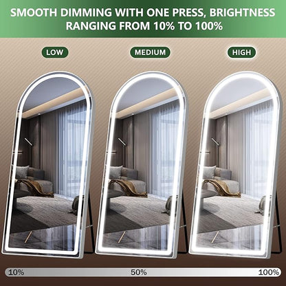 FENNIO Full Length Mirror with Lights, 70" x 32" LED Full Body Mirror, Free Standing Lighted Floor Mirror, Wall Mounted Hanging Mirror for Bedroom, Salon, Dimmable, 3 Color Lighting [Tempered Glass]