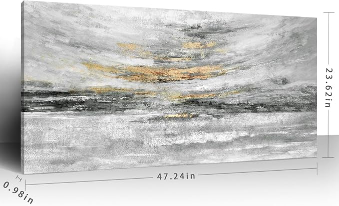 Nicetop Large 48x24 Inch Black White Gold Abstract Canvas Wall Art, Modern Coastal Ocean Art, Minimalist Wall Decor Ready to Hang for Living Room Bedroom Bathroom Office
