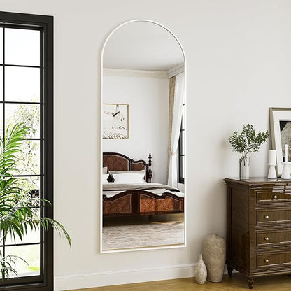 Rowjut Floor Length Mirror, 71"x26" Arched Full Length&Standing Hanging or Leaning&Freestanding Full Body Mirrors, Wall Mounted Mirror with Thin Aluminum Frame (White)