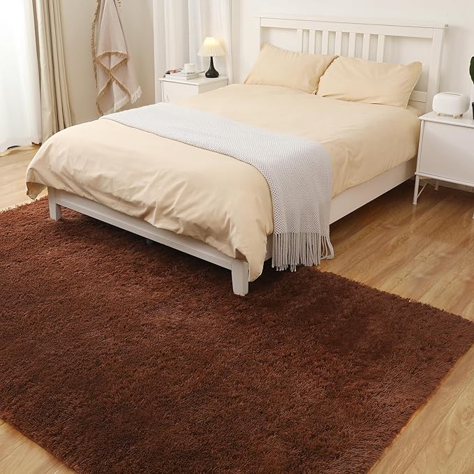 Puremy Luxury 4x6 Area Rug, Ultra Soft Rugs for Living Room, Plush Carpet Rugs for Bedroom, Non-Slip Indoor Rug for Nursery, Study Room, Playroom, Home Decor, Brown