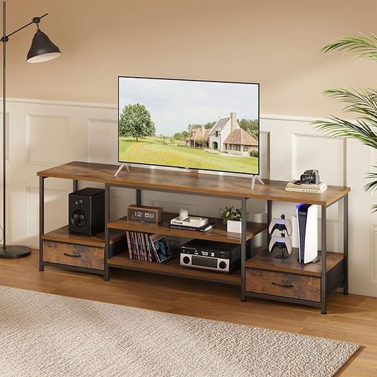 DUMOS 63 inch TV Stand, Entertainment Center with Charging Station (2AC+USB+Type-C), Media Console Table with Storage Drawers & Open Shelves, Heavy Duty Frame for Living Room, Rustic Brown