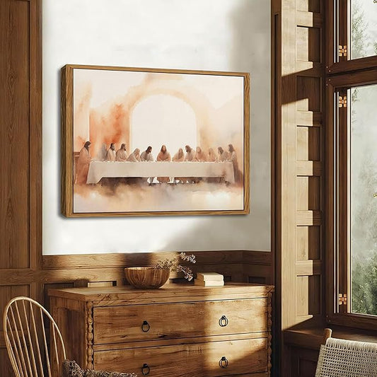 AKWISH Floating Frame Jesus Last Supper Canvas Wall Art, Leonardo da Vinci Pictures Canvas Print Posters Wall Decor, Christian Wall Art Home Decor for Living Room Dining Room Decor 24x36 inch