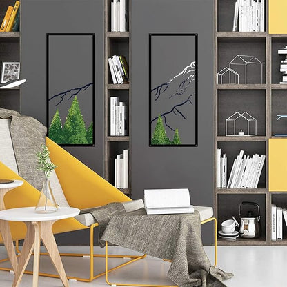 ruelen 4 Pcs Metal Mountain Forest Snow Mountain Wall Decorations，Abstract Minimalist Line Drawing Colorful Mountains Wall Art Home Decor for Living Room Bathroom Bedroom Office（Green，Small）