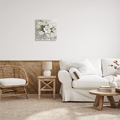 Stupell Industries 'Blooming White Florals Distressed Painting Country Still Life', Canvas Art, 17 x 17 Inches, Easy to Hang and Sturdy, Made in USA, by Sally Swatland