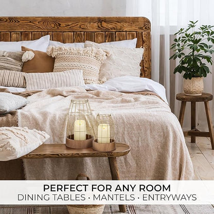 Rustic Farmhouse Lantern Decor Set of 2 - Stylish Decorative Lanterns for Your Living Room, Patio & Porch or Kitchen Dining Table - Modern Indoor/Outdoor Coffee Table Decor for Your Entire Home