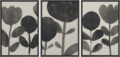 SIGNLEADER Framed Canvas Print Wall Art Set Black Ink Floral Silhouette Neutral Illustrations Minimal Decorative Bohemian Nordic for Living Room, Bedroom, Office - 16"x24"x3 BLACK