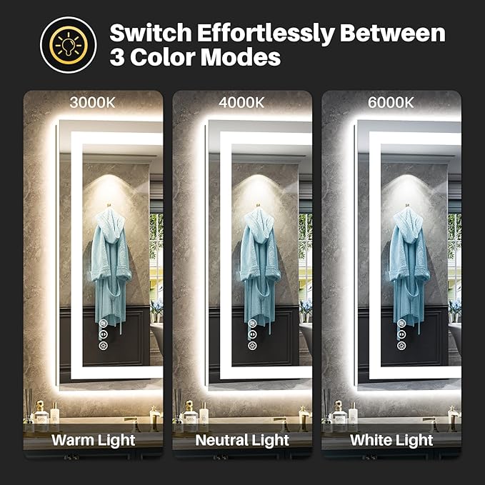 Briivue 24x36 Inch LED Bathroom Mirror with Lights, Backlit & Front Lit, Anti-Fog Lighted Bathroom Vanity Mirror for Wall, Memory Function, Dimmable, HD Tempered Glass, Shatter-Proof
