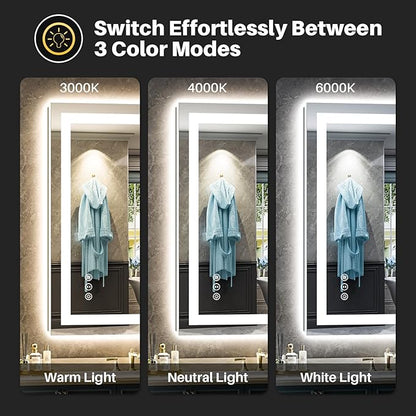 Briivue 24x36 Inch LED Bathroom Mirror with Lights, Backlit & Front Lit, Anti-Fog Lighted Bathroom Vanity Mirror for Wall, Memory Function, Dimmable, HD Tempered Glass, Shatter-Proof