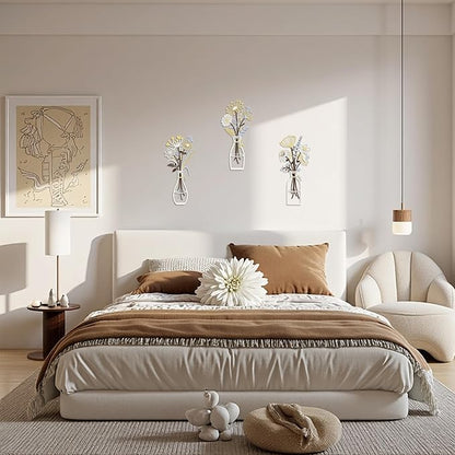 3 Pieces Metal Flowers Wall Art Decor, House Minimalist Bathroom Wall Decors Sculptures for Living Room Dining Room Bedroom Housewarming Gifts