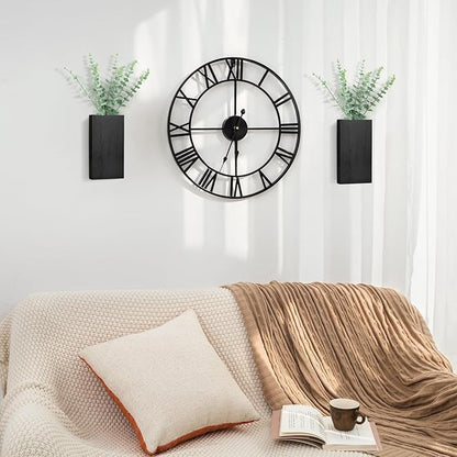 Dahey 2 Pack Wood Wall Planter Vase with Artificial Eucalyptus Farmhouse Wall Hanging Decor Pocket Planter for Indoor Fake Plants Greenery, Living Room Bedroom Kitchen Home Office Decoration, Black