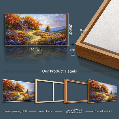 ZUITINGHUA Wood Framed Wall Art For Living Room Canvas Wall Decor For Bedroom Office Decoration Field landscape Wall Pictures Artwork Autumn Scenery Painting Modern Aesthetic Home Decor 20x40 In