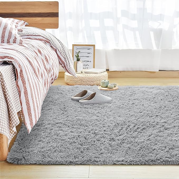 Andecor Soft Fluffy Bedroom Rugs, 3 x 5 Feet Indoor Shaggy Plush Area Rug for Boys Girls Kids Baby College Dorm Living Room Home Decor Floor Carpet, Grey