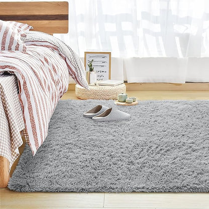 Andecor Soft Fluffy Bedroom Rugs, 3 x 5 Feet Indoor Shaggy Plush Area Rug for Boys Girls Kids Baby College Dorm Living Room Home Decor Floor Carpet, Grey