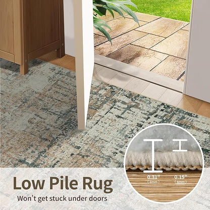 Rugxara Area Rugs 8x10,Large Soft Rugs for Living Room, Washable, Modern Green Abstract Rugs for Bedroom Dining Room, Non-Slip Foldable Thin Indoor Carpet Stain Resistant(Moss Green)