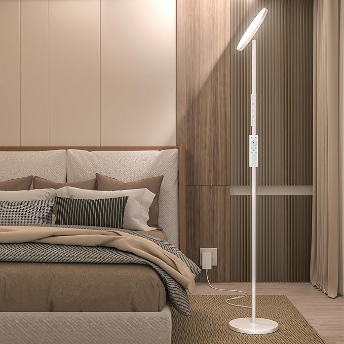 Yikuneng Super Bright Floor Lamp for Living Room, Stepless Dimmable LED Standing Lamp with Remote and Touch Control, 69” Tall Torchiere Corner Lamp for Bedroom Office Hotel, White
