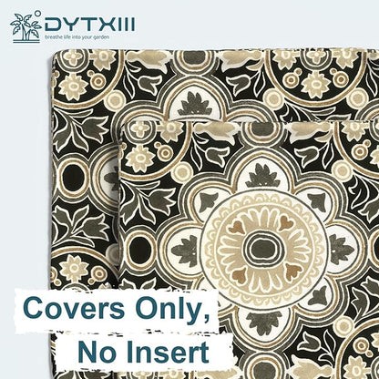 DYTXIII Pack of 2 Outdoor Waterproof Lumbar Pillow Covers ONLY, 12x20 Rectangle Decorative Double Printed Pillow Cases for Patio Couch Porch Furniture - Vintage Medallion