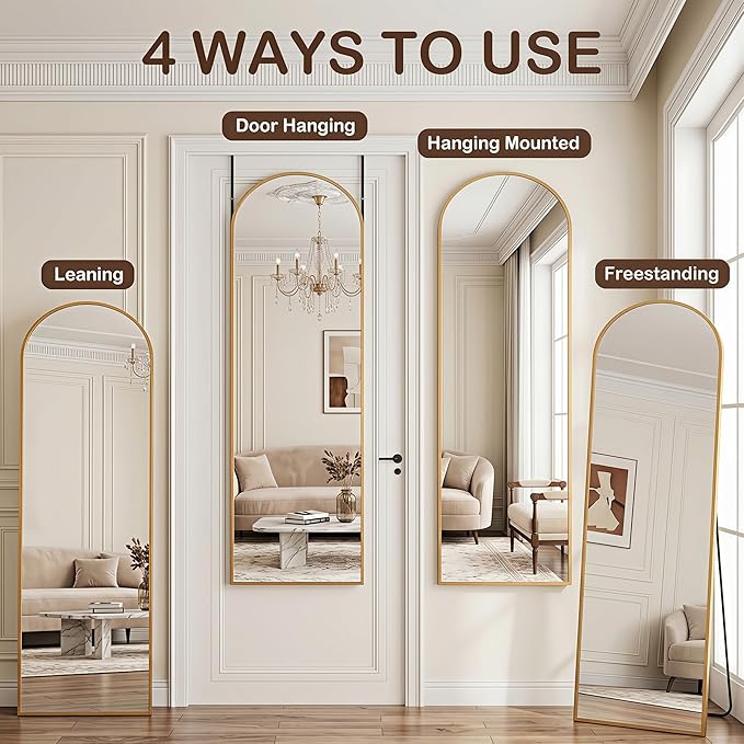 Antok Full Length Over-the-Door Hanging Mirror - Freestanding Wall Mount Leaning Body Mirror for Bedroom Living Room Entryway, 58" L x 20" W, Gold