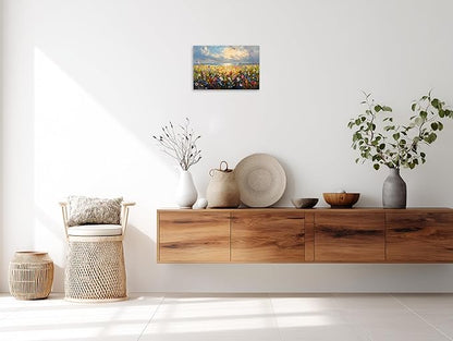 TutuBeer 1 Pcs Wildflower Field Artwork Rustic Wildflower Field at Beach Vintage Wall Art Canvas Prints Wild Flower Wall Art Rustic Style Kitchen Office Farmhouse Bathroom Decor 20x30inch