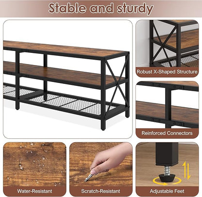 Bigbiglife TV Stand for TVs Up to 75 Inches, Industrial Entertainment Center with 3 Tier Open Shelves, TV Console Table for Living Room, Bedroom, Rustic Brown (75 inch)