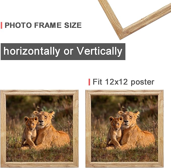 12x12 in Picture Frame set of 3, Modern Style Woode Frame Horizontal and Vertical Formats for Wall Hanging, 12 x 12 Square Wall Gallery Poster Photo Frame best gift