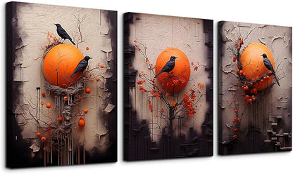 TTHYUEWS Canvas Wall Decor For Living Room Wall Art For Bedroom Fashion Modern Office Decoration Painting Bird Abstract Wall Pictures Posters Inspirational Artwork Home Decor Ready To Hang 3 Piece